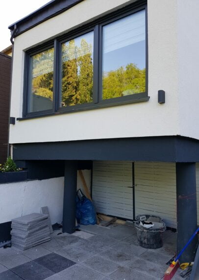 Außenansicht (nach Fertigstellung) eines Anbau eines Einfamilienhauses bei Dortmund (NRW)