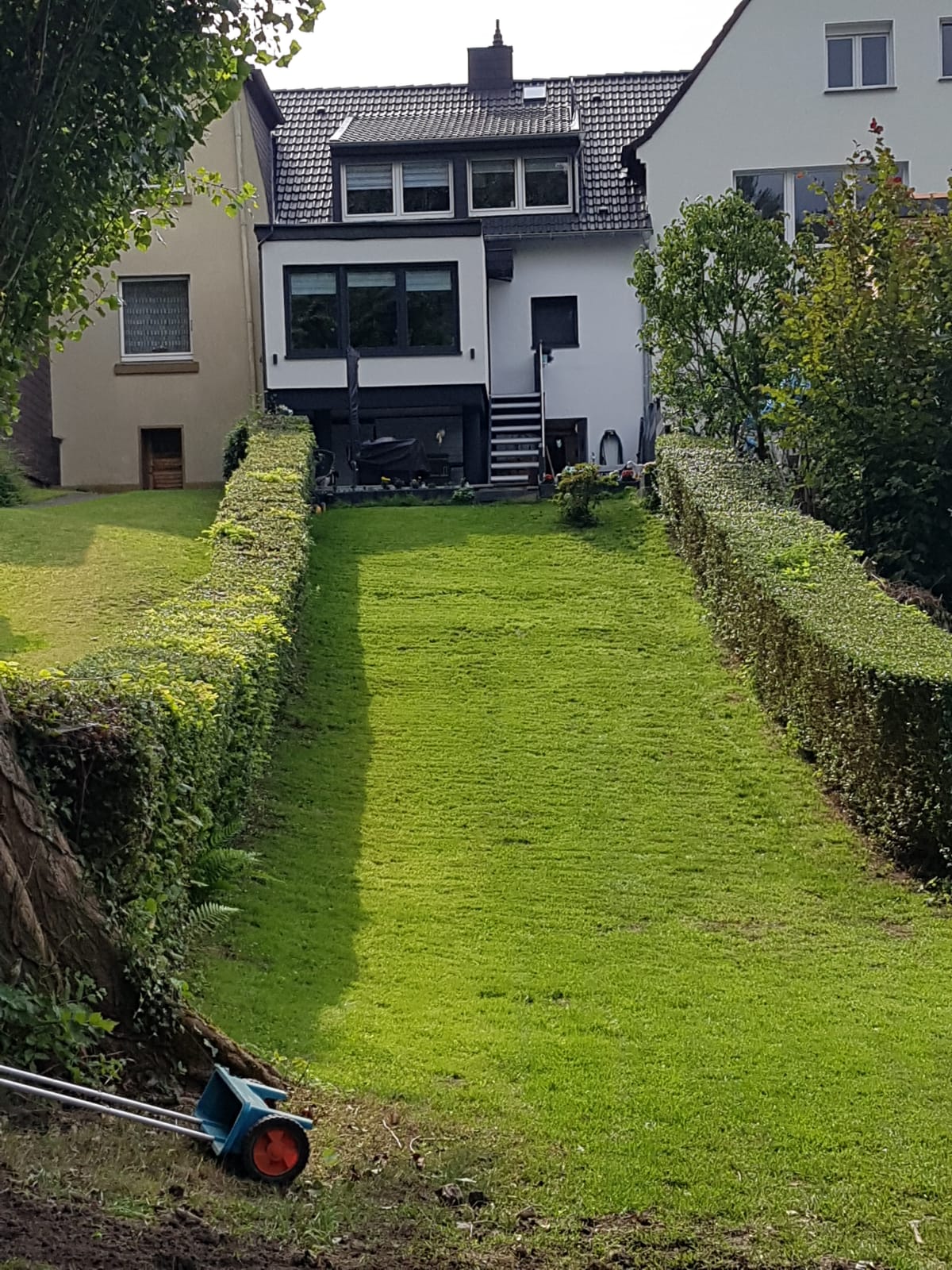 Gartenansicht (nach Fertigstellung) vom Anbau eines Einfamilienhauses bei Dortmund (NRW)