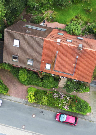 Vogelperspektive Straßenseite beim Umbau Einfamilienhaus in NRW