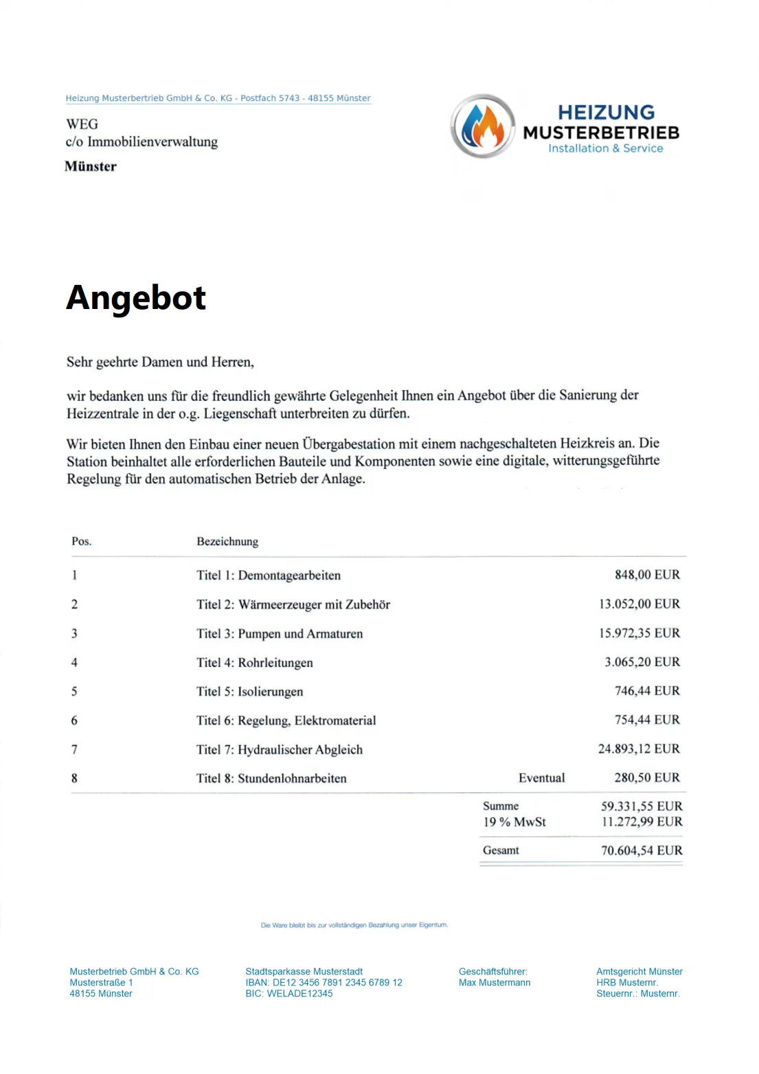 Handwerker-Angebotscheck